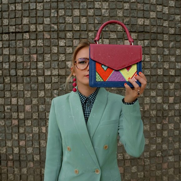 MKLM x Rocky Barnes Top Grain Leather Bag/Purse- Fuchsia/Multicolor - Picture 1 of 5